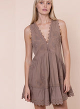 Dresses Juliet Dunn Poplin V-Back Mini Dress With Ric Rac Embroidery Mocha Apoella