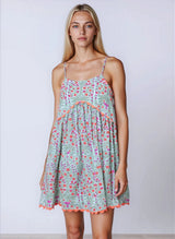 Dresses Juliet Dunn Racer Back Dress Ditzy Print Aqua/Neon Red Apoella