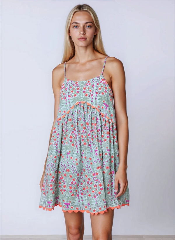 Dresses Juliet Dunn Racer Back Dress Ditzy Print Aqua/Neon Red Apoella
