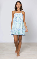 Dresses Juliet Dunn Racer Back Dress Ginkgo Print & Ric Rac Aqua/Blue Apoella