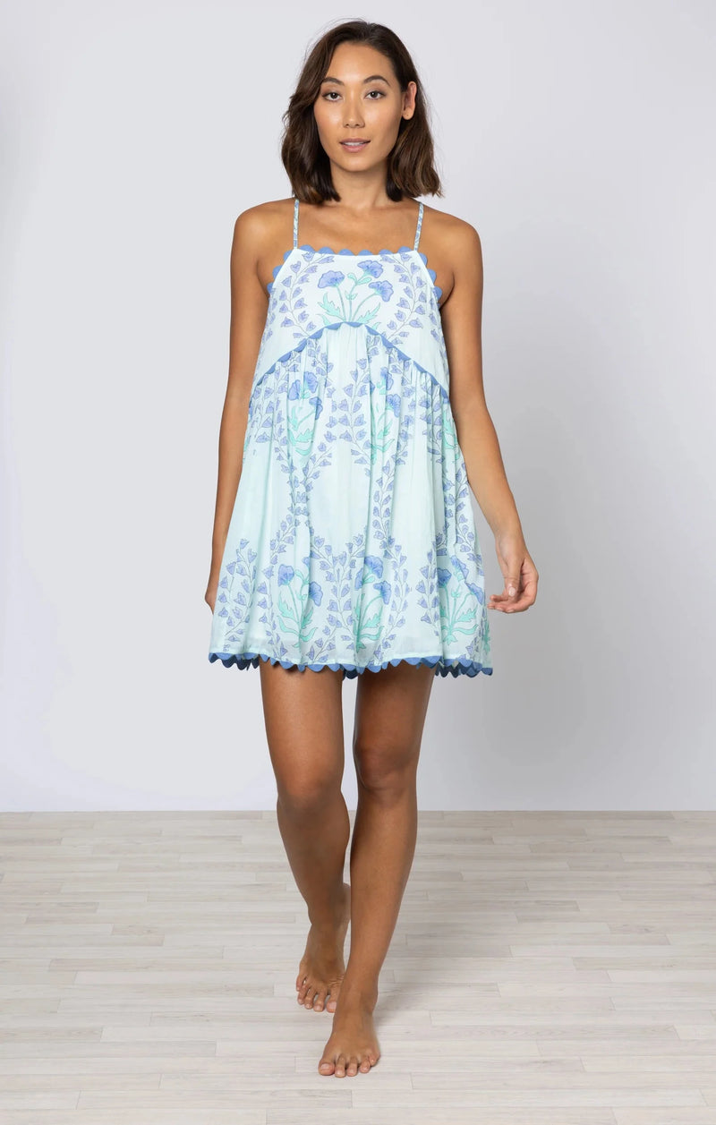 Dresses Juliet Dunn Racer Back Dress Ginkgo Print & Ric Rac Aqua/Blue Apoella