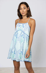 Dresses Juliet Dunn Racer Back Dress Ginkgo Print & Ric Rac Aqua/Blue Apoella