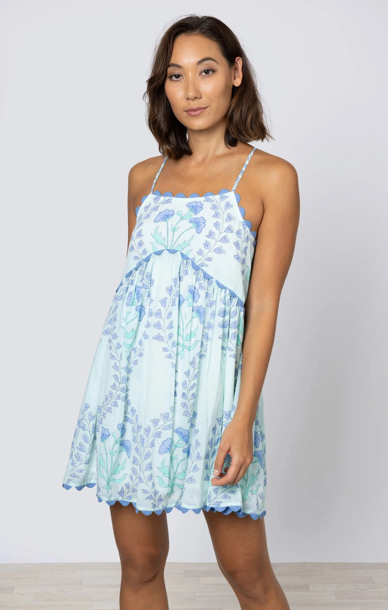Dresses Juliet Dunn Racer Back Dress Ginkgo Print & Ric Rac Aqua/Blue Apoella