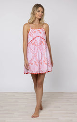 Dresses Juliet Dunn Racer Back Dress Ginkgo Print & Ric Rac Pale Pink/Red Apoella