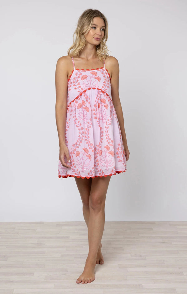 Dresses Juliet Dunn Racer Back Dress Ginkgo Print & Ric Rac Pale Pink/Red Apoella