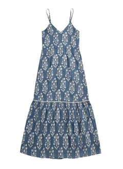 Dresses Juliet Dunn Small Flower Block Print V-neck Long Dress W. Lurex Stripes Midnight/silver Apoella