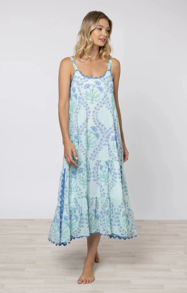 Dresses Juliet Dunn Swing Dress Ginkgo Print With Ric Rac Aqua/Blue Apoella