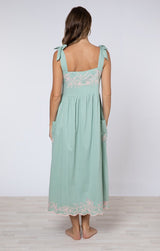 Dresses Juliet Dunn Tie Shoulder Dress W.Floral Embroidery Sage/Candy 2 / Sage Apoella