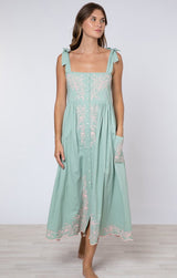 Dresses Juliet Dunn Tie Shoulder Dress W.Floral Embroidery Sage/Candy 2 / Sage Apoella