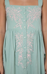 Dresses Juliet Dunn Tie Shoulder Dress W.Floral Embroidery Sage/Candy 2 / Sage Apoella