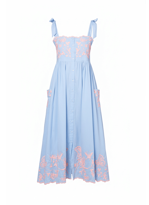 Dresses Juliet Dunn Tie Shoulder Dress With Butterfly Embroidery Blue/Neon Pink Apoella