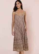 Dresses Juliet Dunn V-Neck Midi Dress In Mosaic Print With Mirror Embroidery Mocha 1 / Brown Apoella