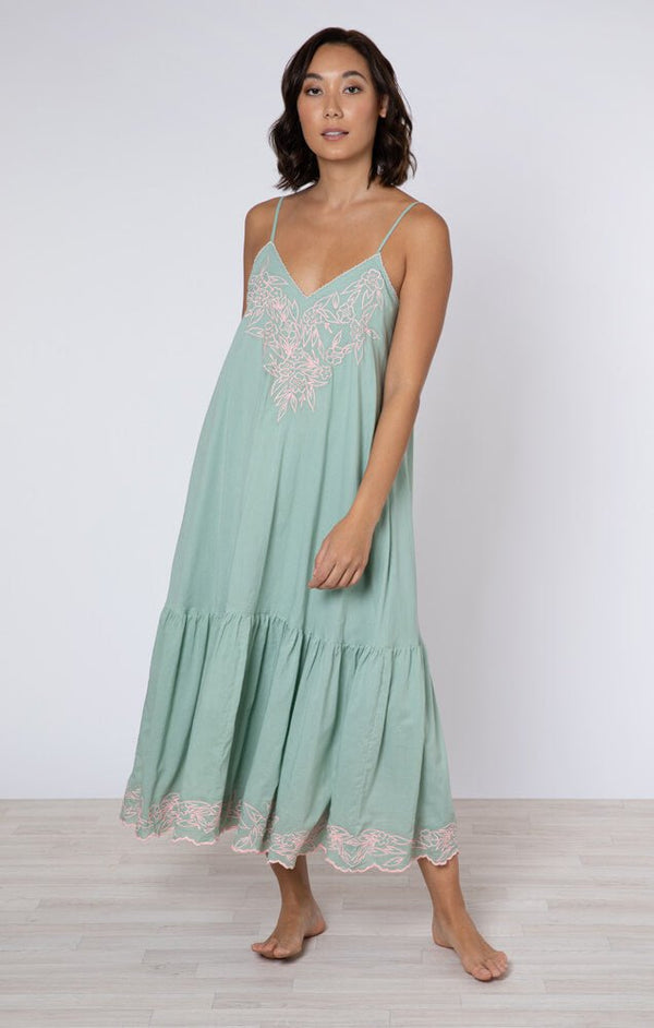 Dresses Juliet Dunn V-Neck Midi Dress W.Floral Embroidery Sage/Candy Apoella