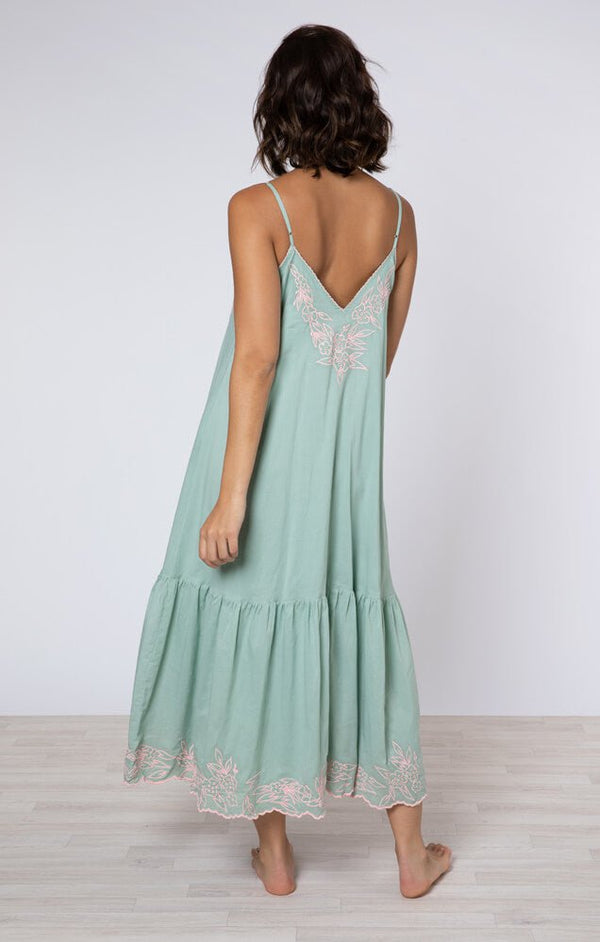 Dresses Juliet Dunn V-Neck Midi Dress W.Floral Embroidery Sage/Candy Apoella