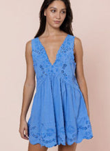 Dresses Juliet Dunn V Neck Midi Dress With Scallop Embroidery Ocean Blue Apoella