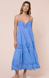 Dresses Juliet Dunn V Neck Midi Dress With Scallop Embroidery Ocean Blue Apoella