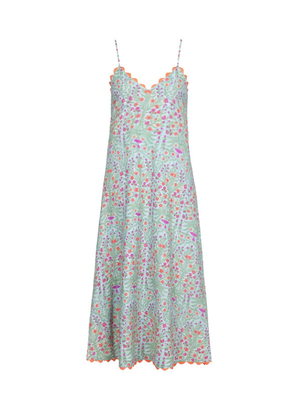 Dresses Juliet Dunn V-neck Slip Dress Ditzy Print With Ric Rac Aqua/Neon Red Apoella