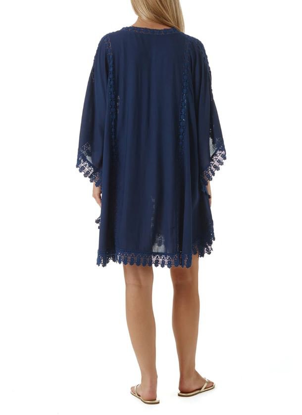 Dresses Melissa Odabash Cindy Lace Batwing Tunic With Tassels O/S / Navy Apoella