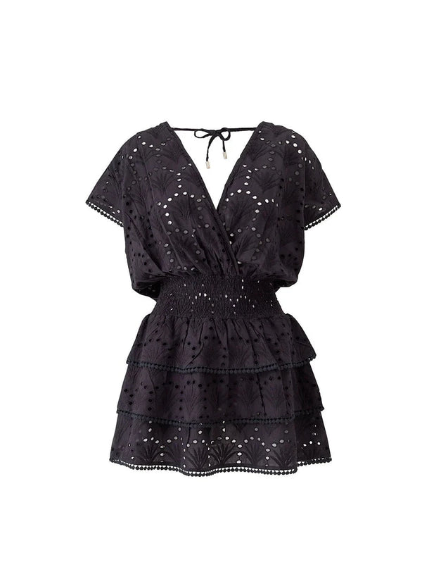 Dresses Melissa Odabash Jess V Neck Tiered Embroidered Short Dress Black Apoella