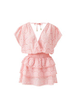 Dresses Melissa Odabash Jess V Neck Tiered Embroidered Short Dress Peach Apoella