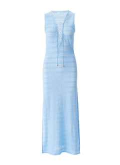 Dresses Melissa Odabash Maddie Lace Up Knit Long Dress Dusty Blue Apoella