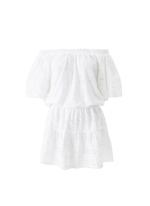 Dresses Melissa Odabash Micha Off Shoulder Embroidered Short Dress White Apoella