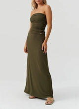 Dresses Melissa Odabash Rae Bandeau Ruched Long Dress Olive Apoella