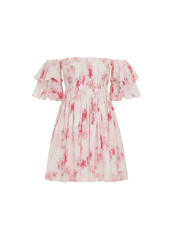 Dresses Misa Los Angeles Dina Off Shoulder Short Dress Abstract Rose Flora Apoella