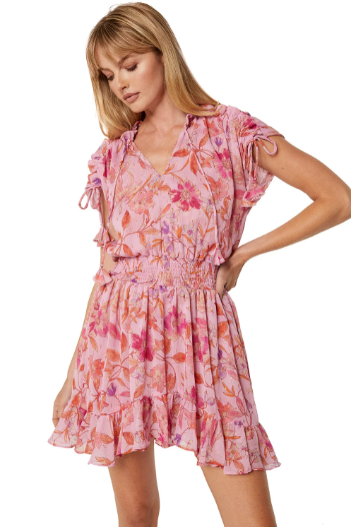 Dresses Misa Los Angeles Dominique Ruffled Mini Dress Fire Floral Mix Apoella