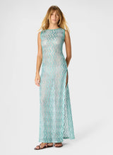 Dresses Missoni Long Mesh Dress with Zigzag Pattern, Sequins, and Cut-out Detail 44 / Aqua Apoella