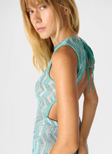 Dresses Missoni Long Mesh Dress with Zigzag Pattern, Sequins, and Cut-out Detail 44 / Aqua Apoella