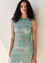 Dresses Missoni Long Mesh Dress with Zigzag Pattern, Sequins, and Cut-out Detail 44 / Aqua Apoella