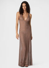 Dresses Missoni Spiderweb-patterned Lamé Viscose Dress with a V-Neckline 42 / Brown Apoella