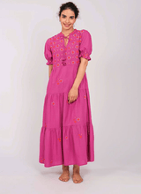 Dresses Nimo With Love Flaming Katy Puff Sleeve Maxi Dress Berry/Flower Embroidery Apoella