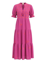Dresses Nimo With Love Flaming Katy Puff Sleeve Maxi Dress Berry/Flower Embroidery Apoella
