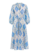 Dresses Nimo With Love Marigold Long Sleeve Maxi Dress Blue Ikat Apoella