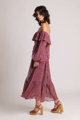 Dresses Sabina Musayev Festival Off Shoulder Ruffled Long Dress With Belt Antique Rose / S Apoella