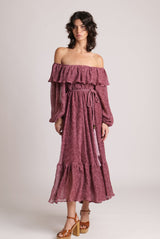 Dresses Sabina Musayev Festival Off Shoulder Ruffled Long Dress With Belt Antique Rose / S Apoella