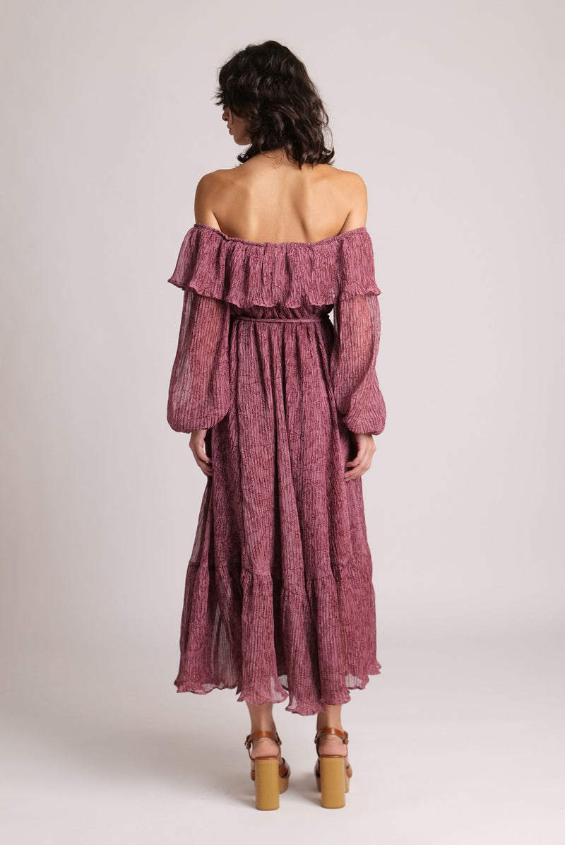 Dresses Sabina Musayev Festival Off Shoulder Ruffled Long Dress With Belt Antique Rose / S Apoella