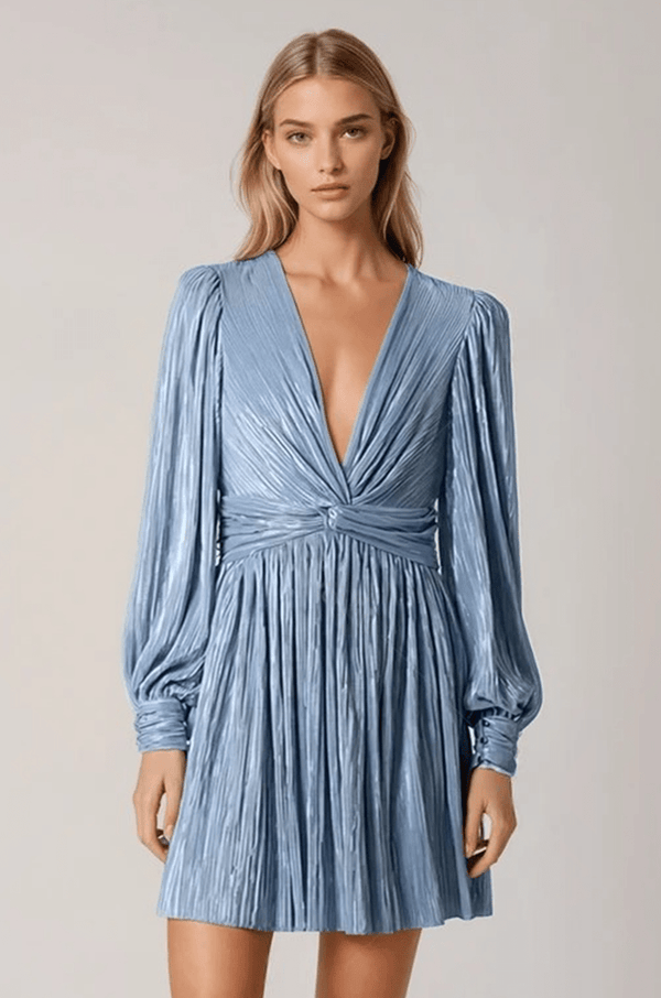 Dresses Sabina Musayev Golda Longsleeve Pleated Short Dress With Twist Apoella