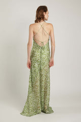 Dresses Sabina Musayev Marwa Halter Neck Maxi Dress W. Open Back Green Print Floral Apoella