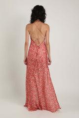 Dresses Sabina Musayev Marwa Halter Neck Maxi Dress W. Open Back Red Print Floral Apoella