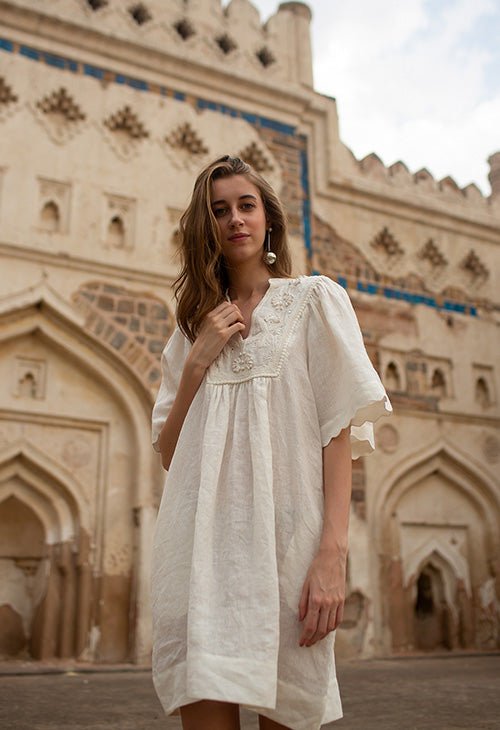 Dresses Scarlett Poppies Dorra Embroidered Yoke Linen Tunic Simply White Apoella