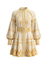 Dresses Scarlett Poppies Pernilla Placement Printed Belted Short Dress Gold Apoella