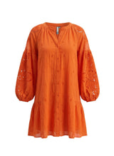 Dresses Scarlett Poppies Sunshine Babe Short Emboidered Ramie Full Sleeve Short Shirtdress Living Coral Apoella