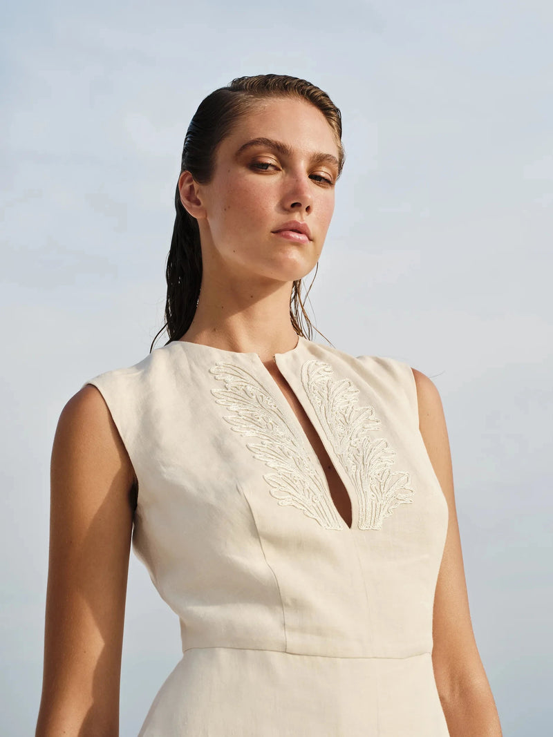 Dresses Zeus n Dione Fish Sleeveless Long Linen Dress Ivory Apoella