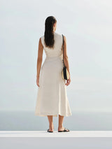 Dresses Zeus n Dione Fish Sleeveless Long Linen Dress Ivory Apoella