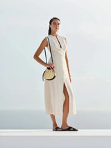 Dresses Zeus n Dione Fish Sleeveless Long Linen Dress Ivory Apoella