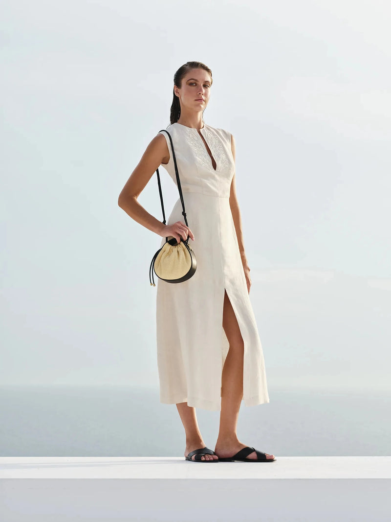 Dresses Zeus n Dione Fish Sleeveless Long Linen Dress Ivory Apoella