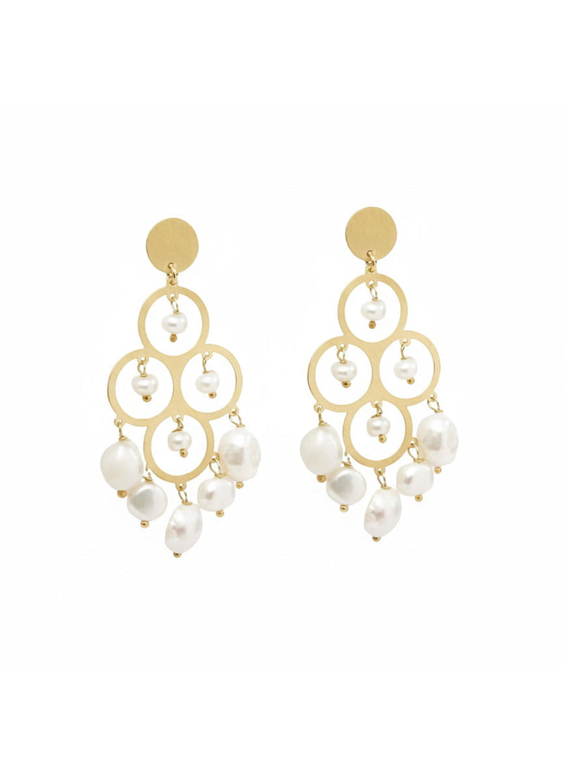 Earrings Antonia Karra Angelina Chandelier Earrings Pearl Gold Plated O/S Apoella